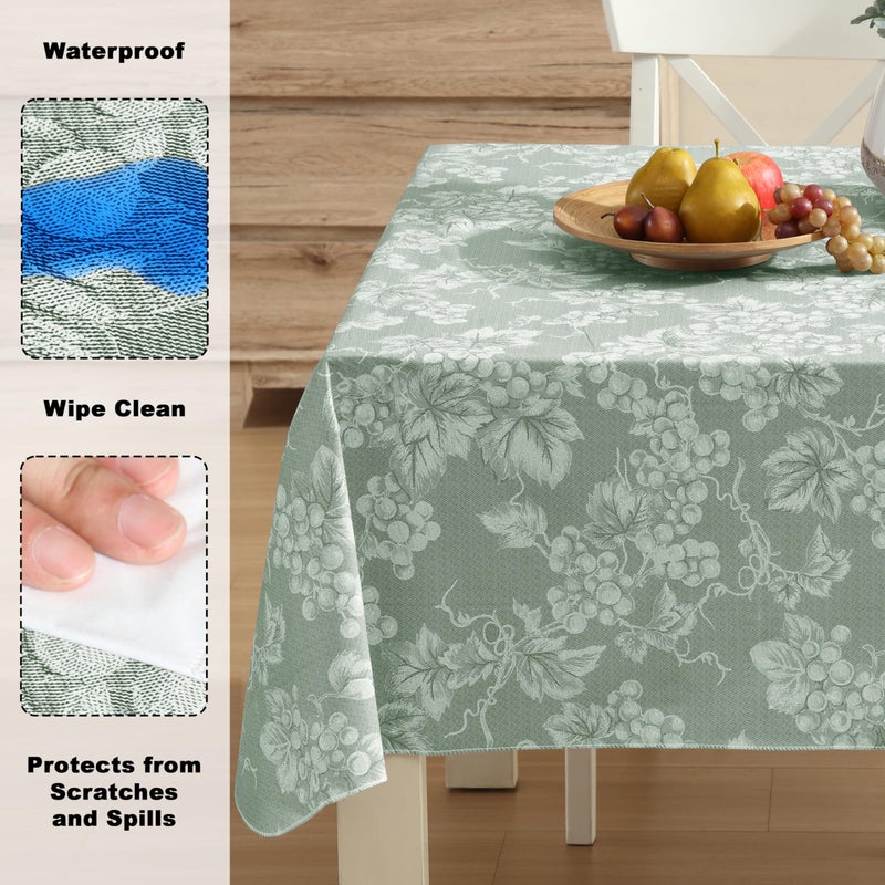 Lintex Home Bargains Plus 60 x 104 Inch Rectangle Vinyl Tablecloth with Flannel Backing, Traditional Grapevine Print, Waterproof Indoor Outdoor Dining Room, Party and Banquet Table Cover, Sage Green - Image 3